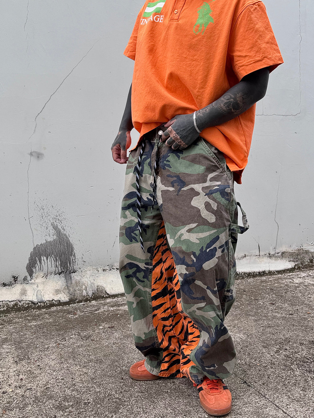 Brick Lane Wide-leg Camouflage Mesh Cargo Pants - Green