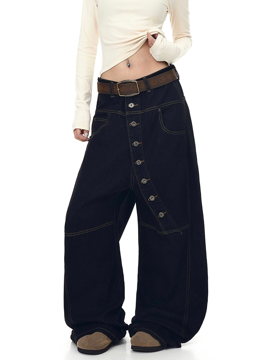 Brick Lane Wide-leg Lace-up Casual Pants - Black