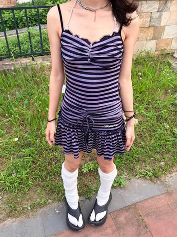 Brick Lane Skimming-fit Striped Cami Dress - Purple