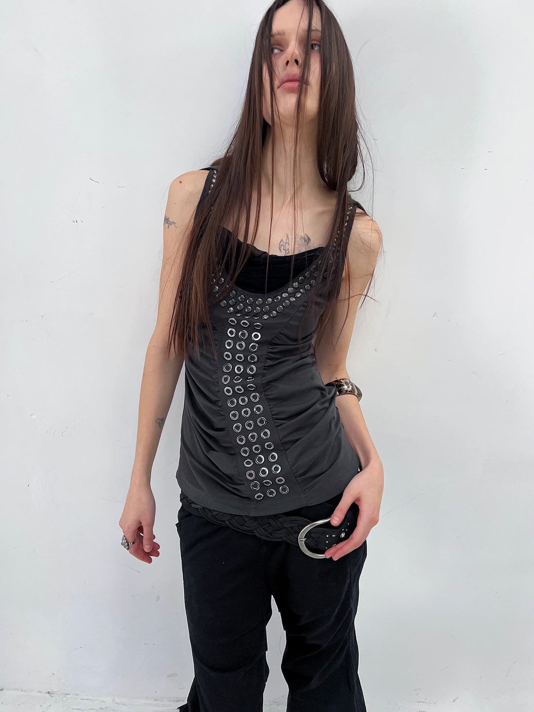 Brick Lane Layered-look Glitter Detail Cami Top - Black