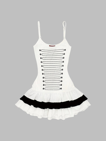 Brick Lane Skimming-fit Rhinestone Layered Cami Dress - White