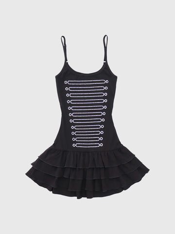 Brick Lane Skimming-fit Rhinestone Layered Cami Dress - Black