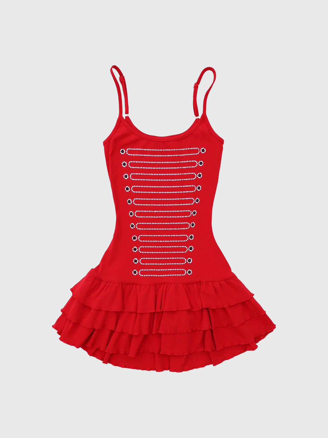Brick Lane Skimming-fit Rhinestone Layered Cami Dress - Red