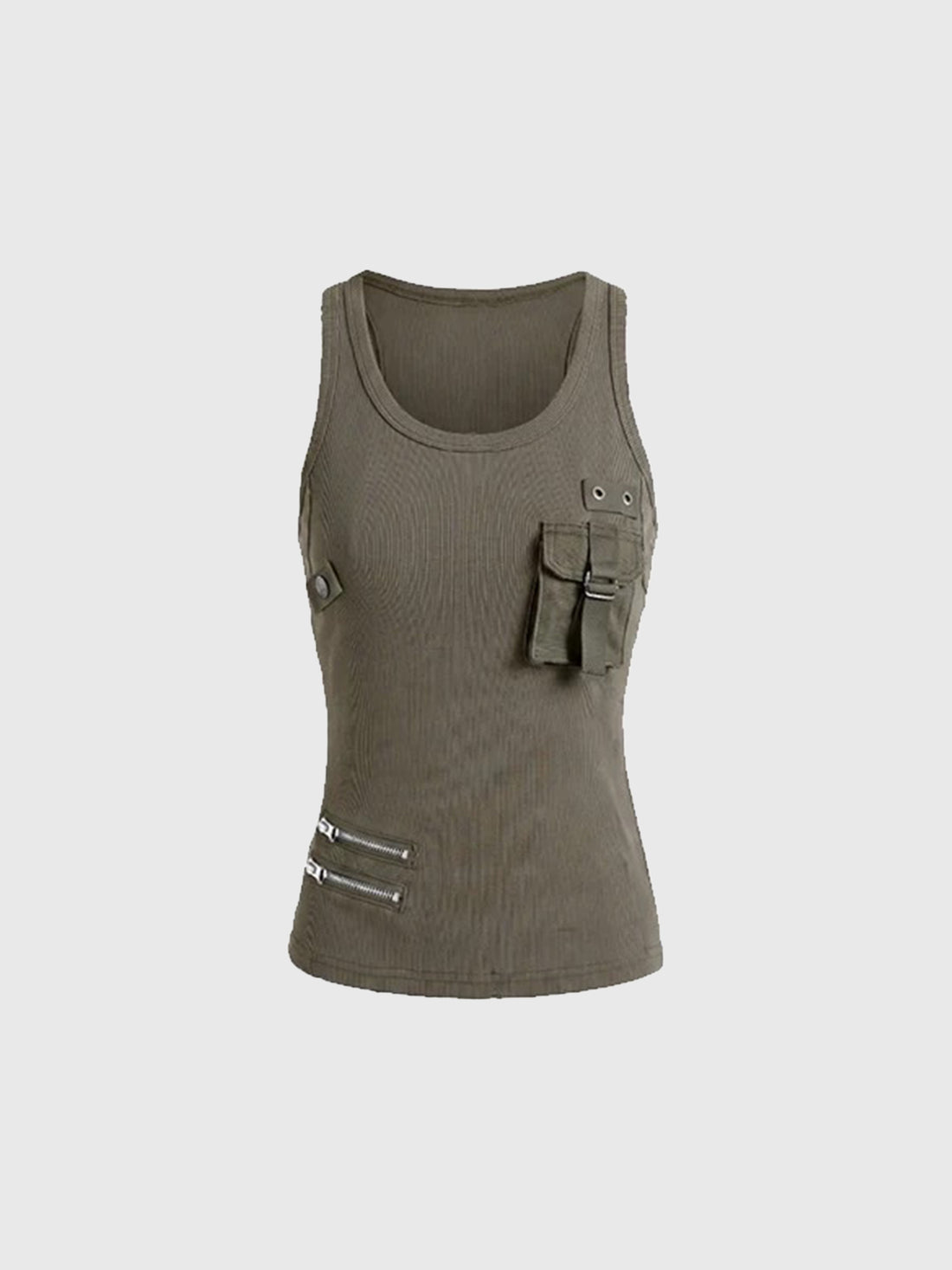 Brick Lane Skimming-fit Utility Pocket Vest Top - Brown