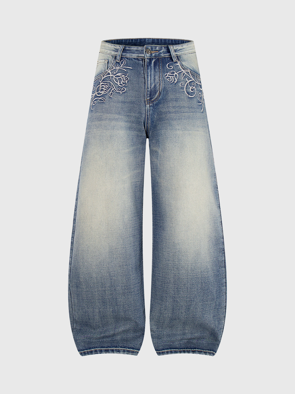 Rose Cipher Barrel Jeans - Indigo Blue