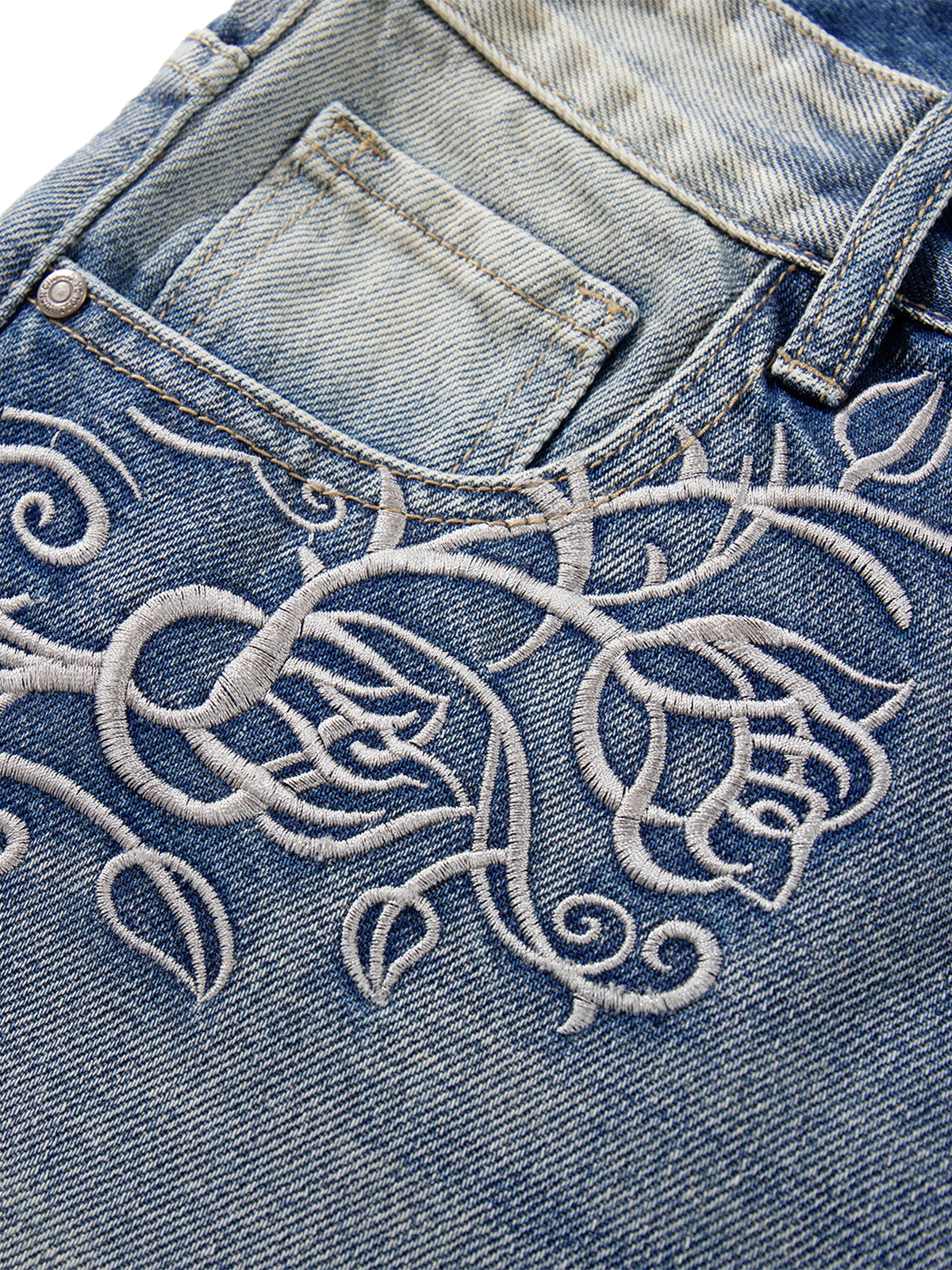 Rose Cipher Barrel Jeans - Indigo Blue