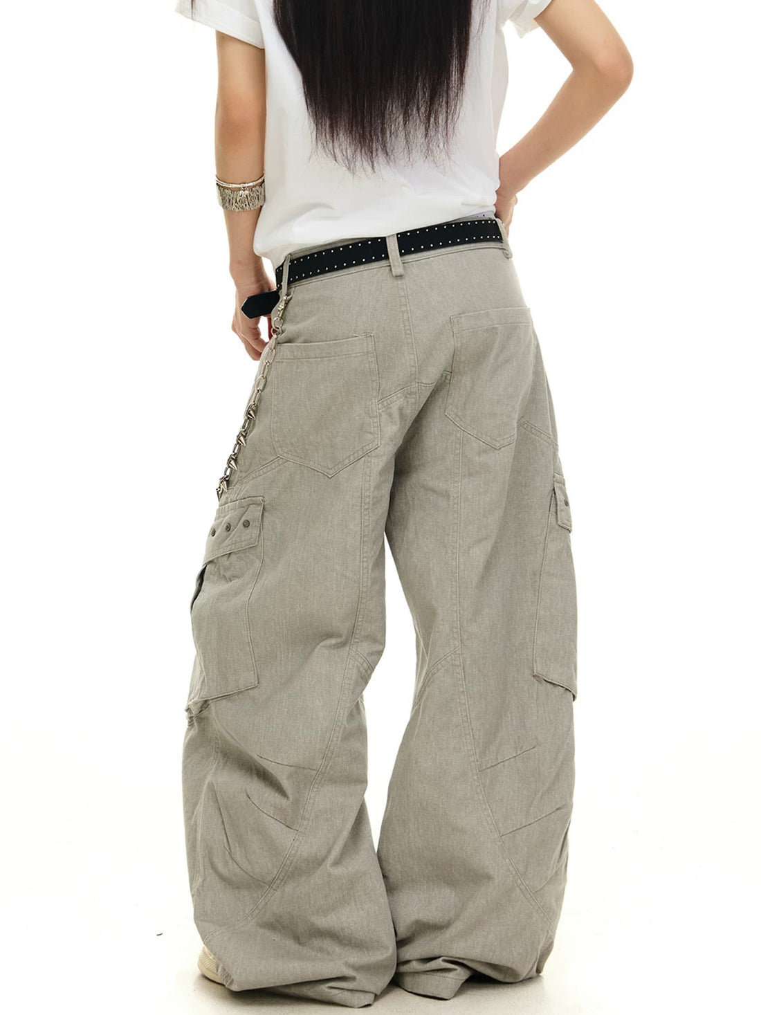 Brick Lane Wide-leg Multi-Pocket Cargo Pants - Gray