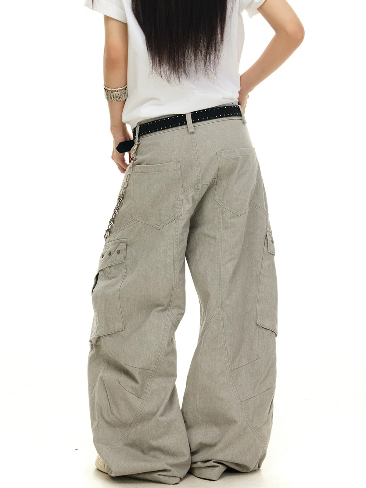 Brick Lane Wide-leg Multi-Pocket Cargo Pants - Gray