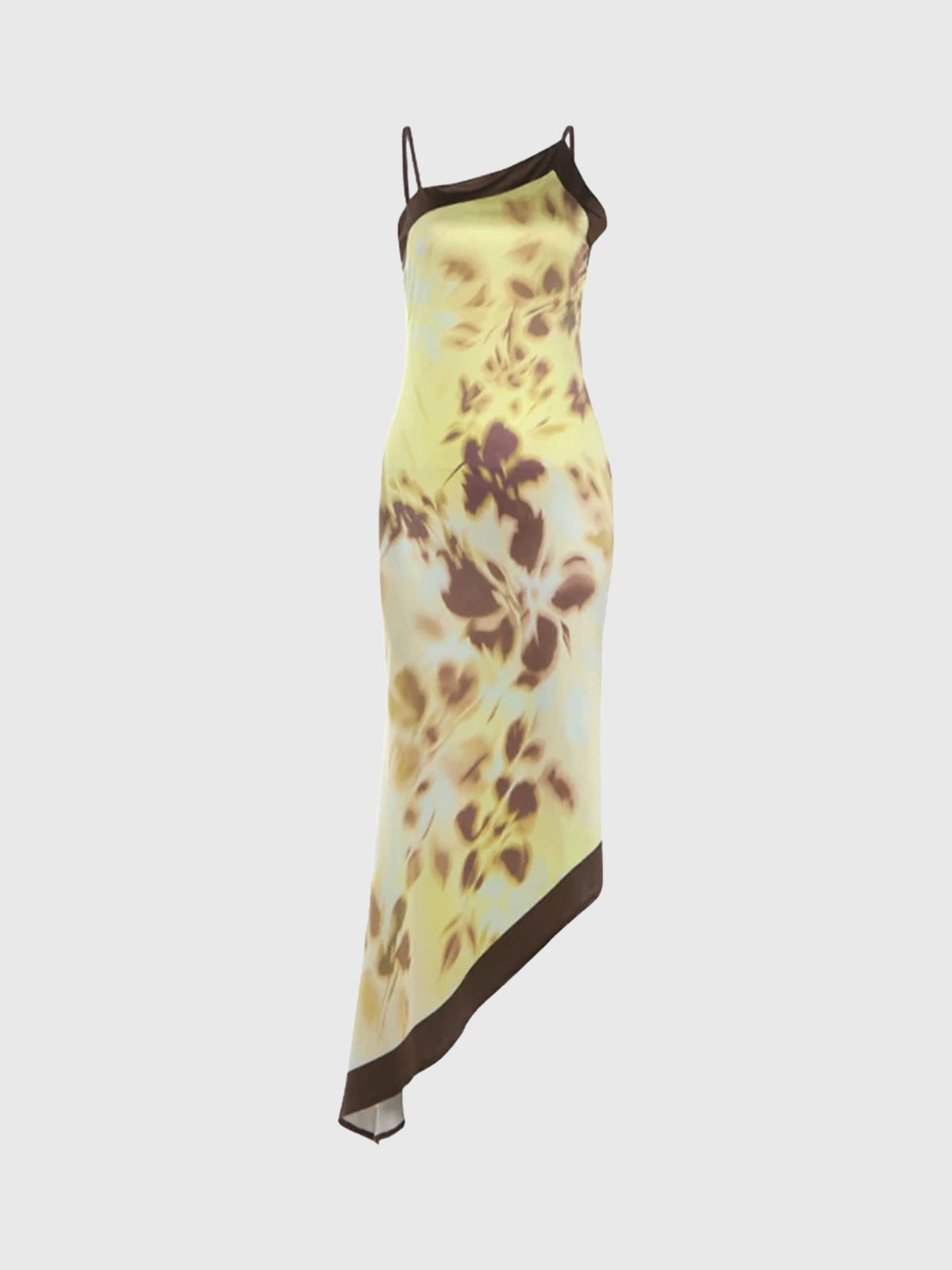 Brick Lane Asymmetric Halter Floral Print Dress - Brown
