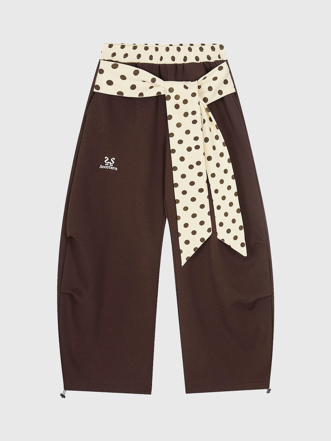 Brick Lane Wide-leg Polka Dot Belted Casual Pants - Brown