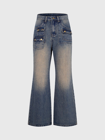 Broken Tape Flare Jeans - Dusty Blue