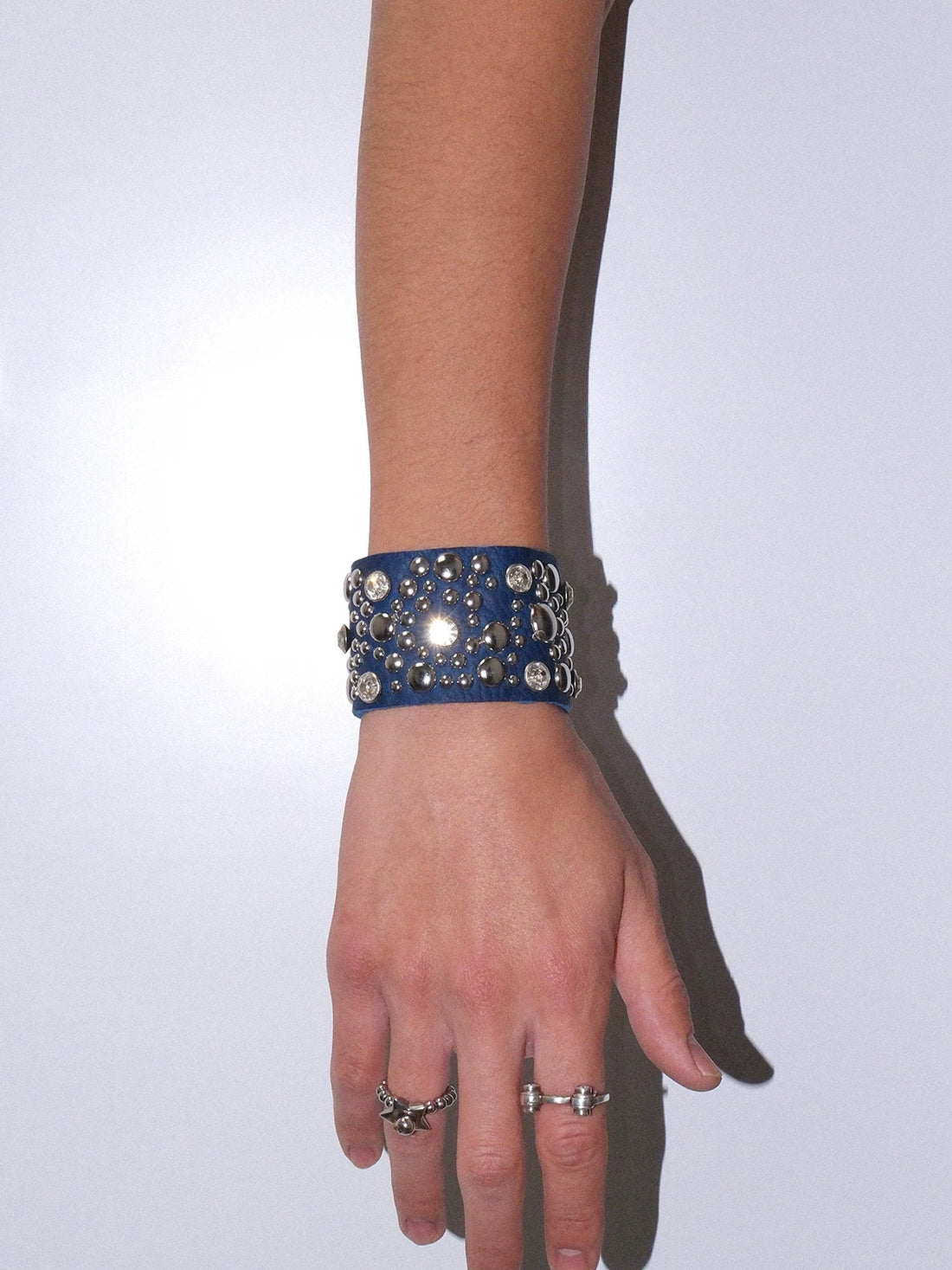 Brick Lane Punk Studded Leather Bracelet - Blue