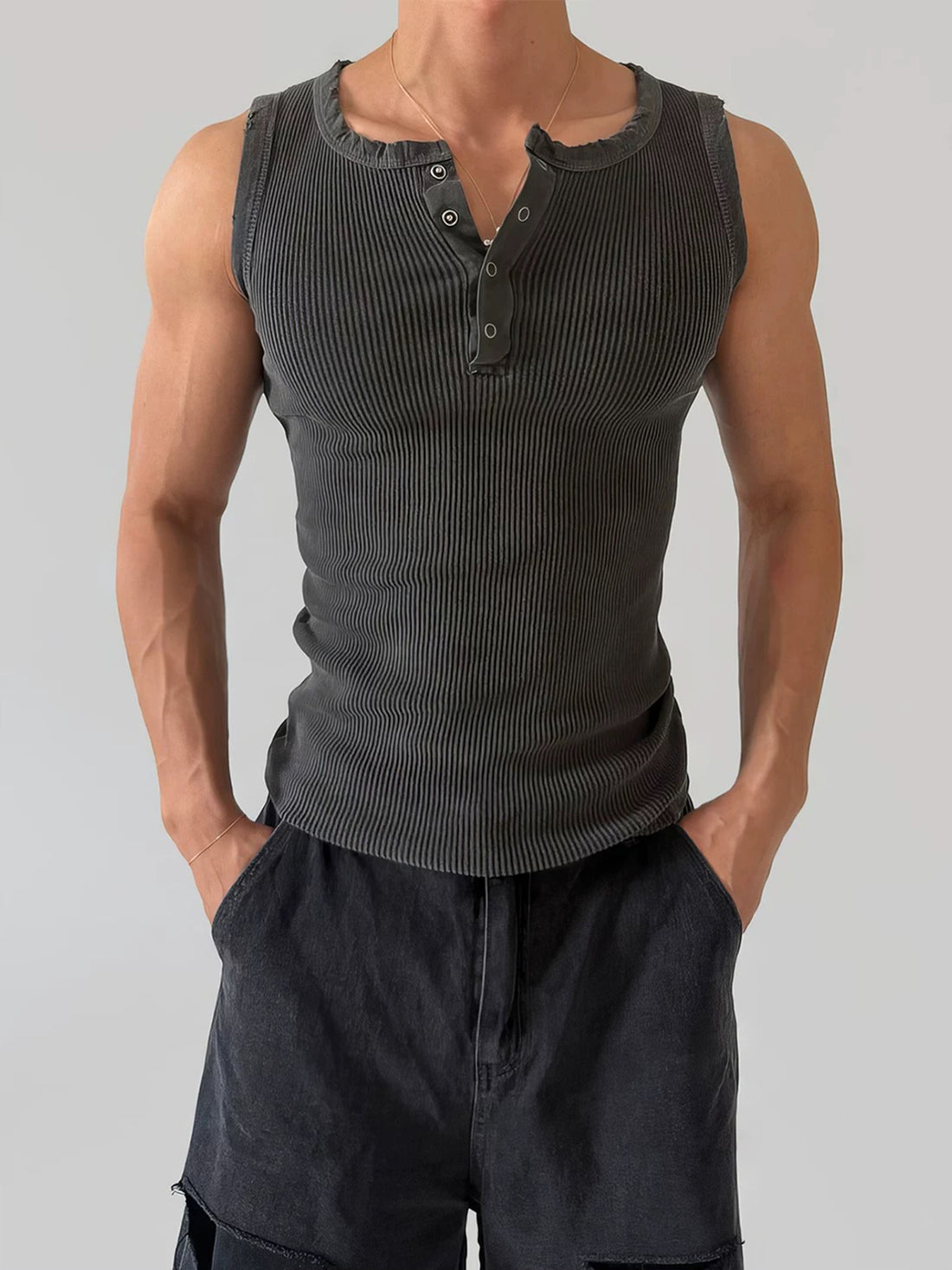 Co-ed Dorm Skimming-fit Textured Vest Top - Black