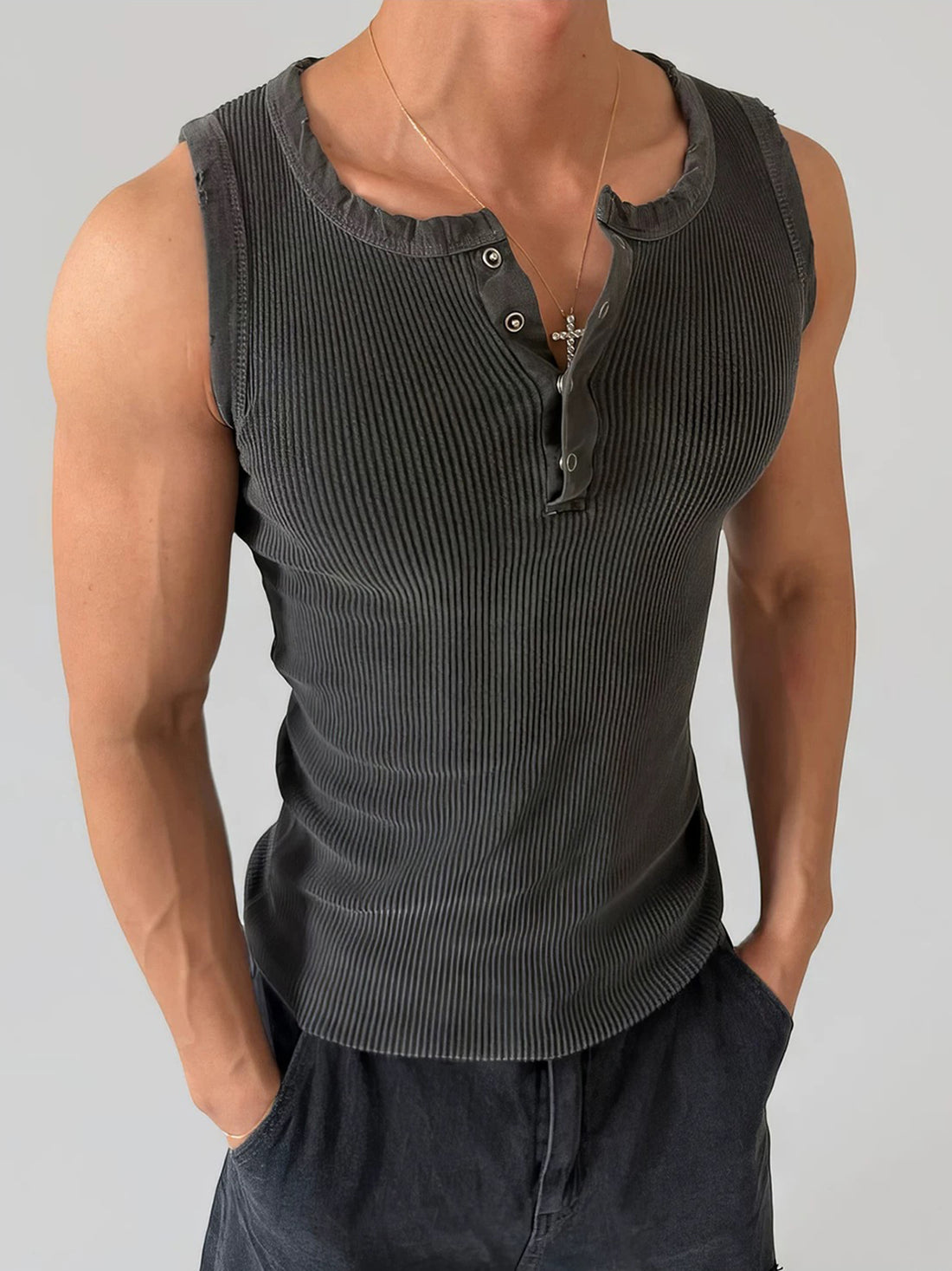 Co-ed Dorm Skimming-fit Textured Vest Top - Black