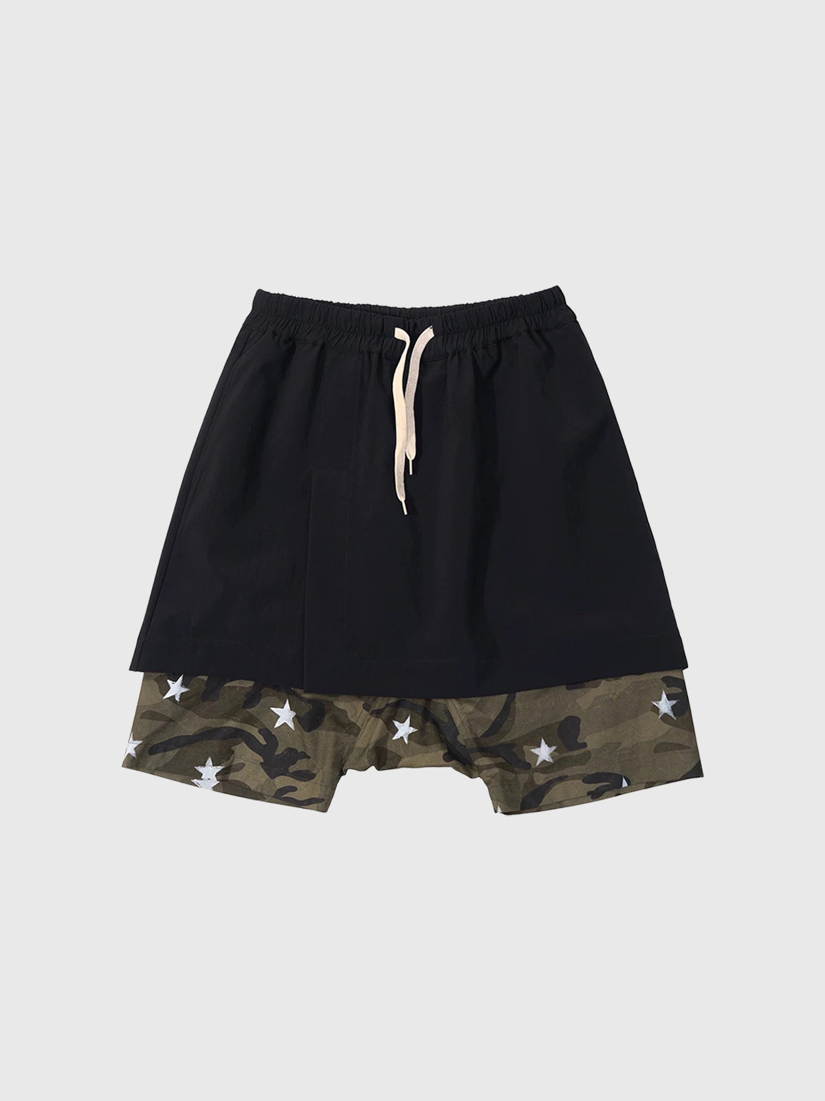 Brick Lane Layered-look Camouflage Shorts - Black