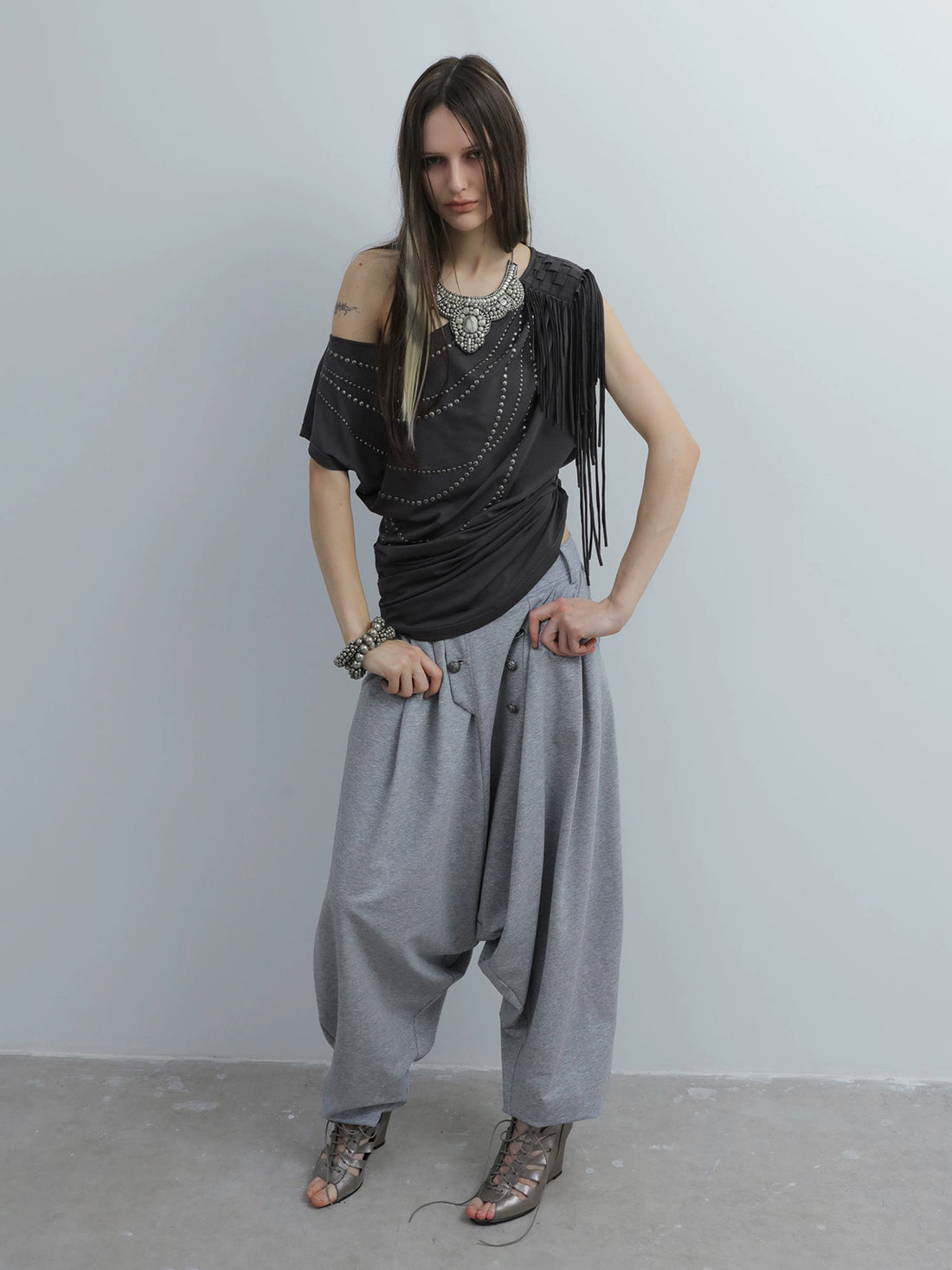 Brick Lane Asymmetric Draped One Shoulder Top - Black