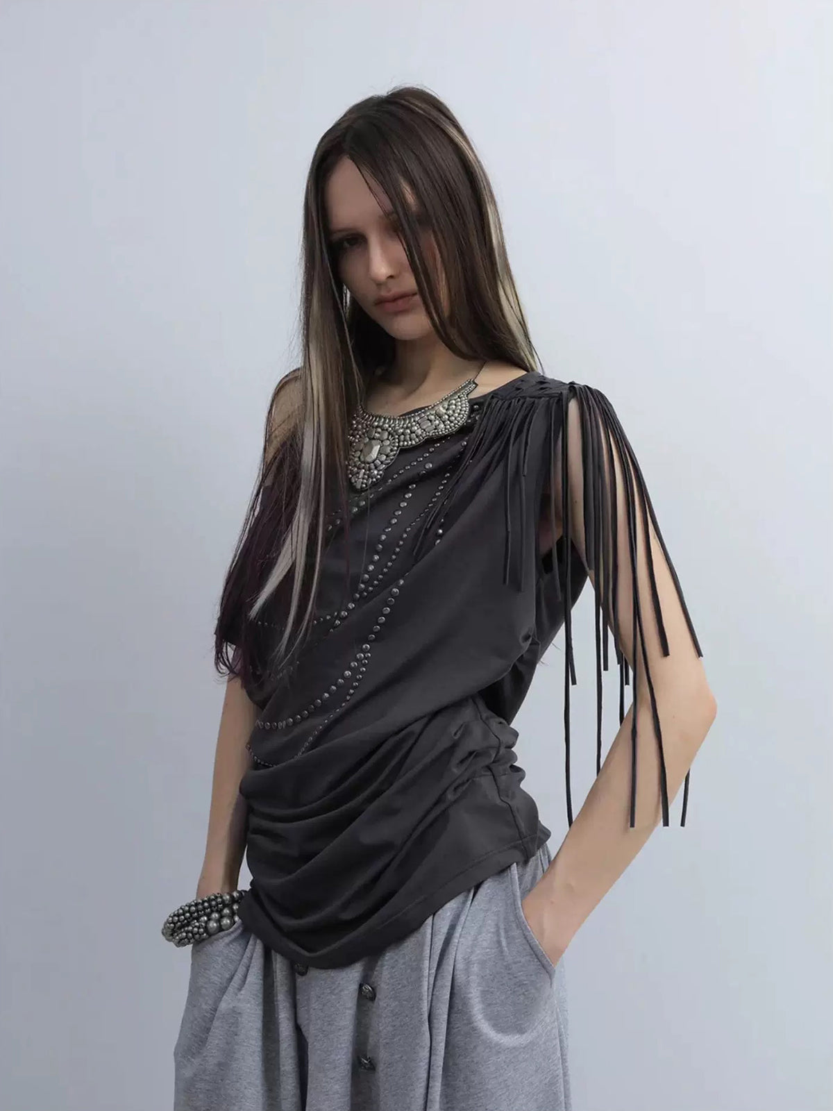 Brick Lane Asymmetric Draped One Shoulder Top - Black