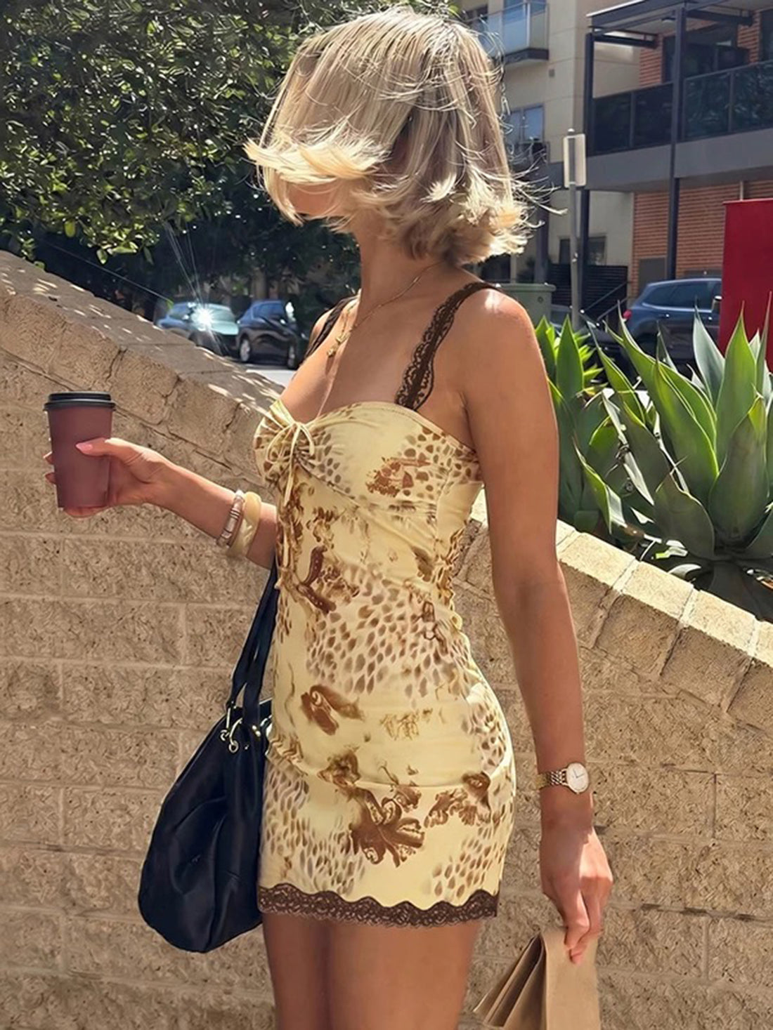 Brick Lane Skimming-fit Lace Leopard Print Dress - Brown