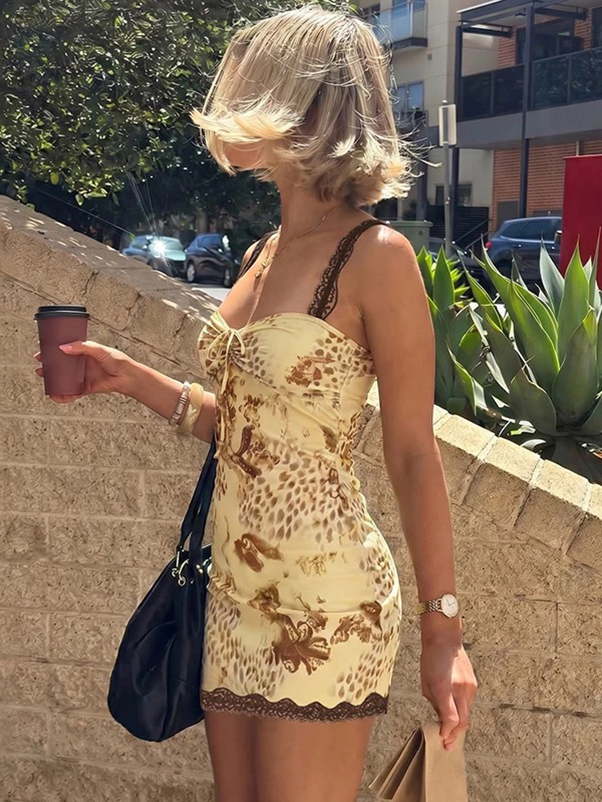 Brick Lane Skimming-fit Lace Leopard Print Dress - Brown