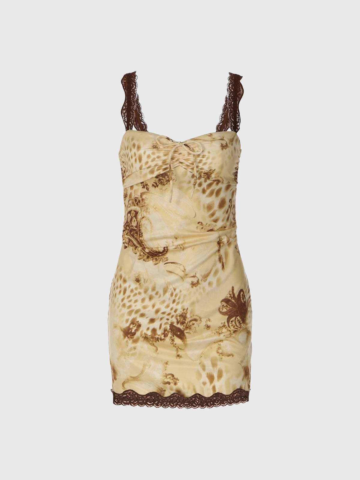 Brick Lane Skimming-fit Lace Leopard Print Dress - Brown