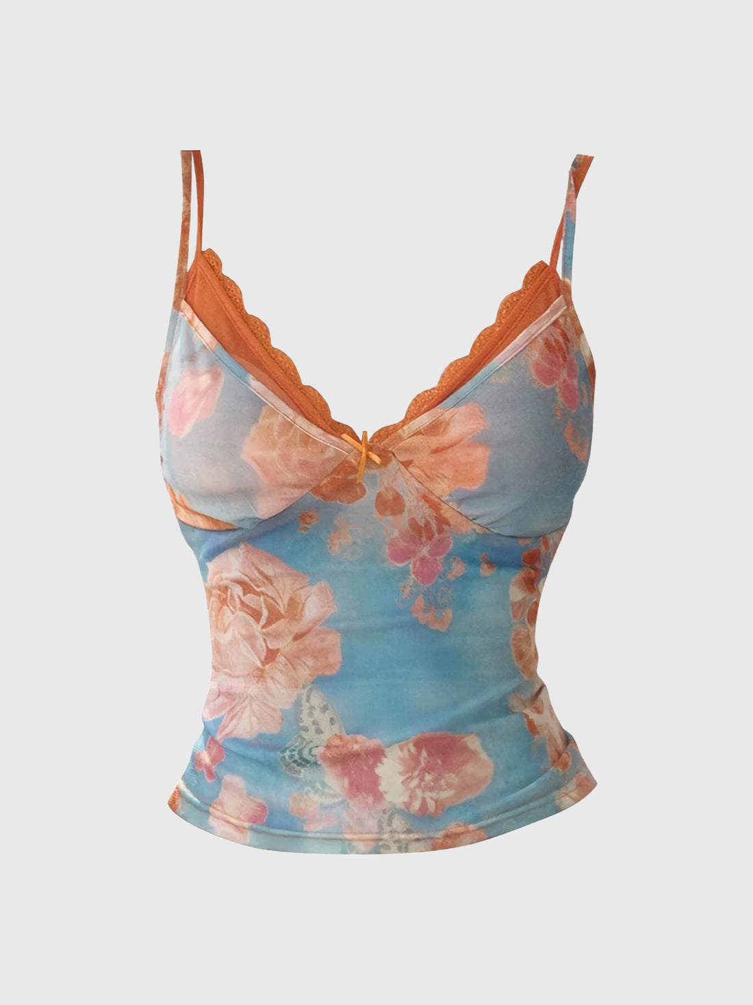 Brick Lane Layered-look Lace Floral Cami Top - Blue
