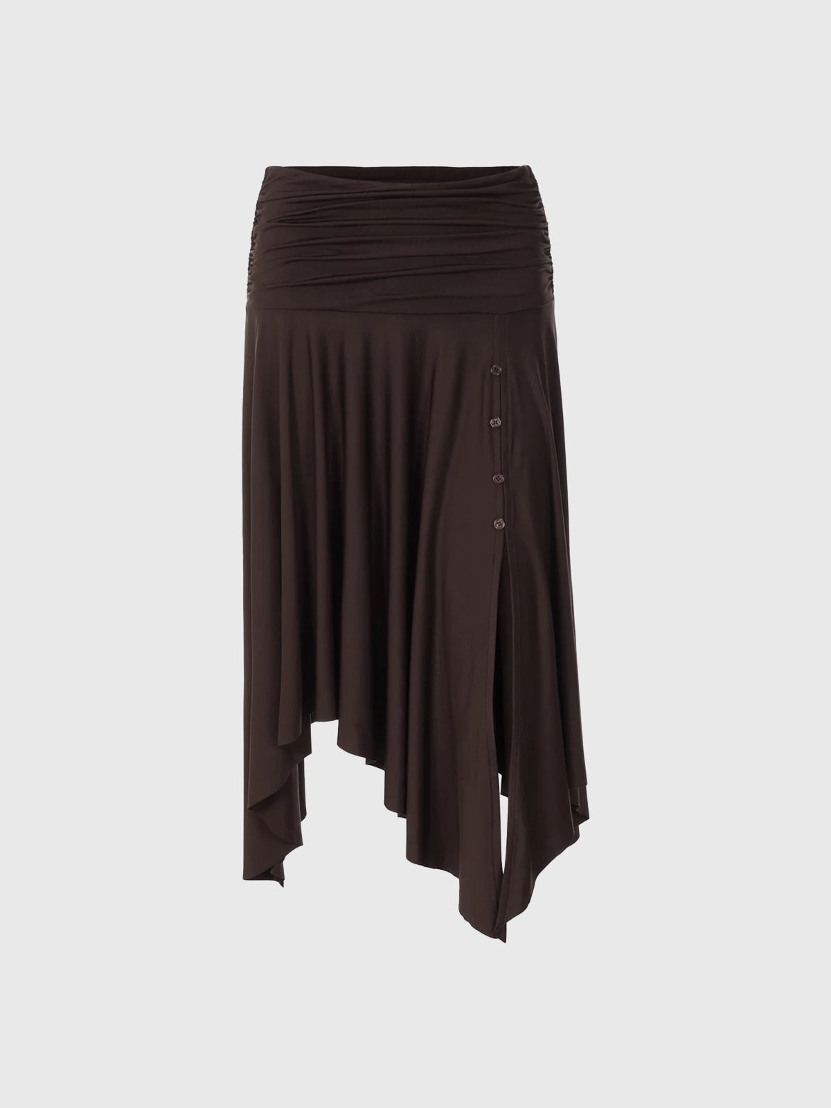 Brick Lane Asymmetric Draped Ruched Midi Skirt - Brown