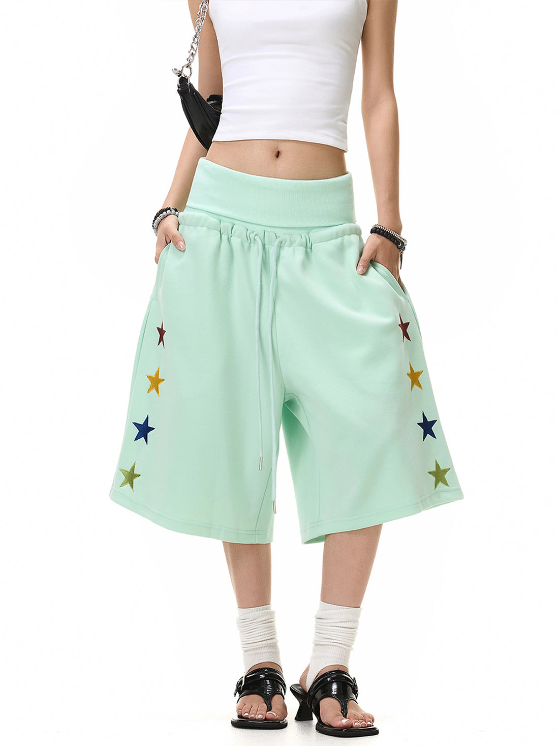 Brick Lane Wide-leg Star Pocket Utility Shorts - Green