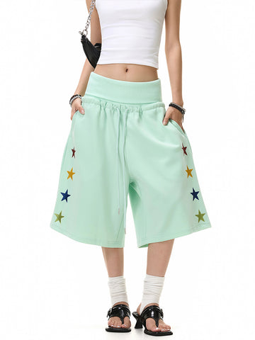 Brick Lane Wide-leg Star Pocket Utility Shorts - Green