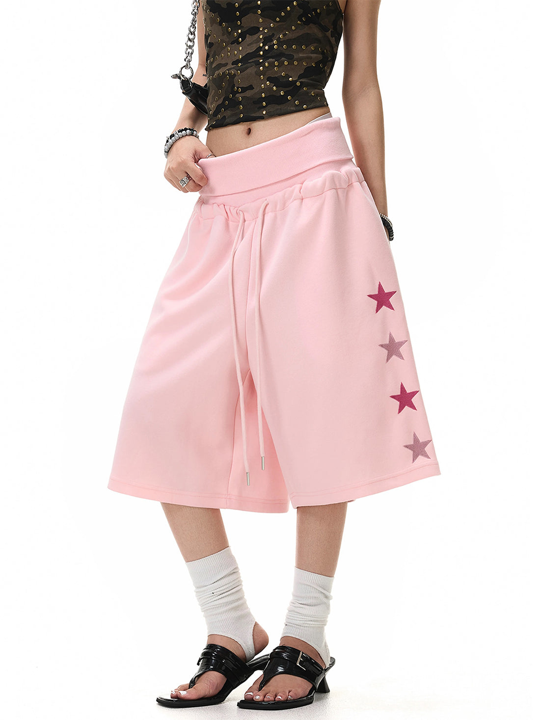 Brick Lane Wide-leg Star Pocket Utility Shorts - Pink