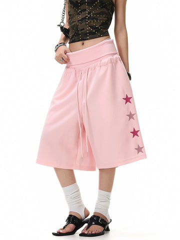 Brick Lane Wide-leg Star Pocket Utility Shorts - Pink