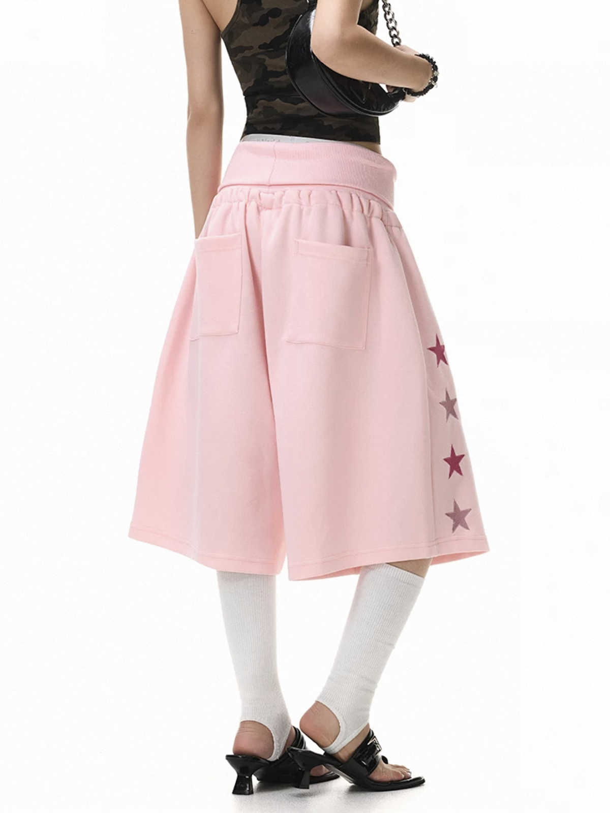 Brick Lane Wide-leg Star Pocket Utility Shorts - Pink