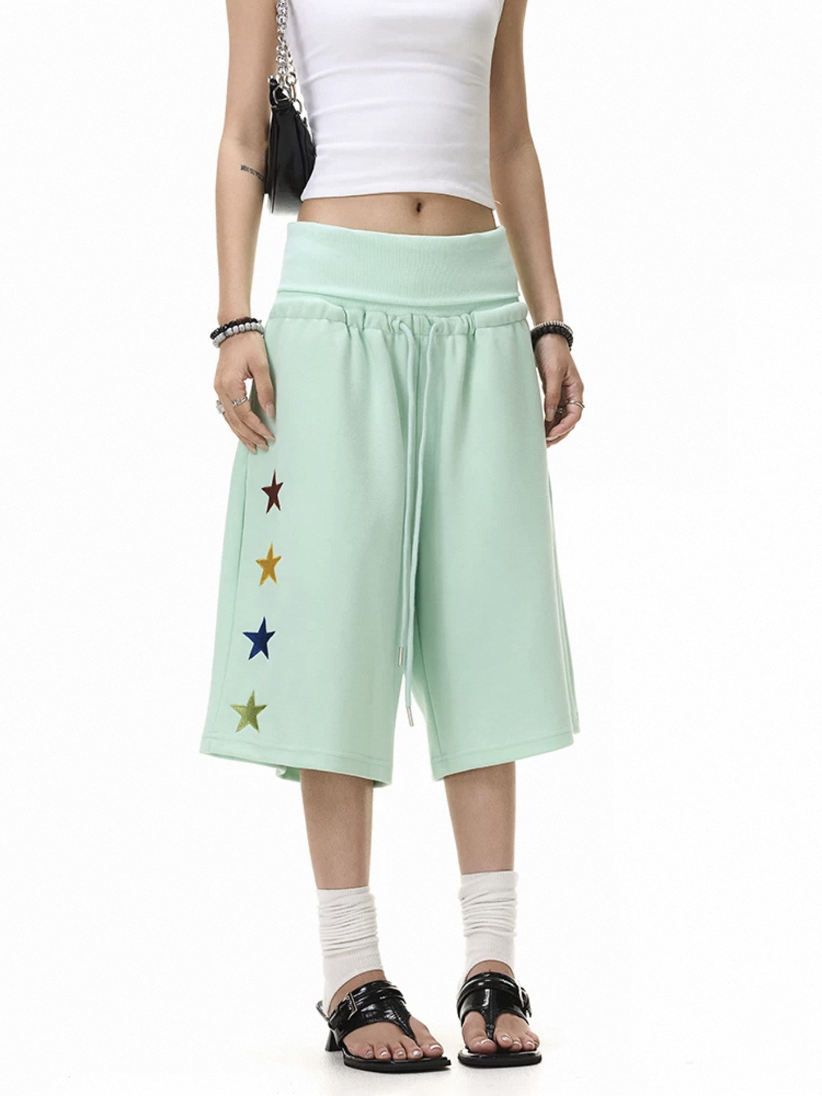 Brick Lane Wide-leg Star Pocket Utility Shorts - Green