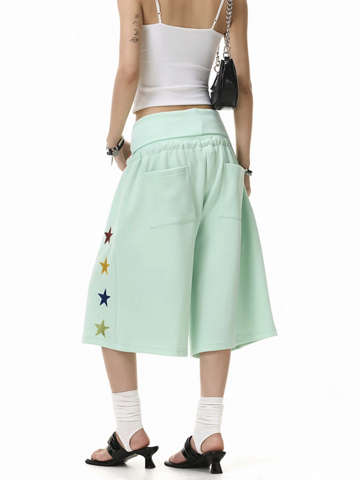 Brick Lane Wide-leg Star Pocket Utility Shorts - Green