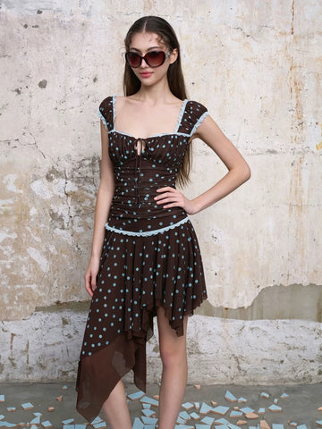Brick Lane Skimming-fit Asymmetric Polka Dot Dress - Black
