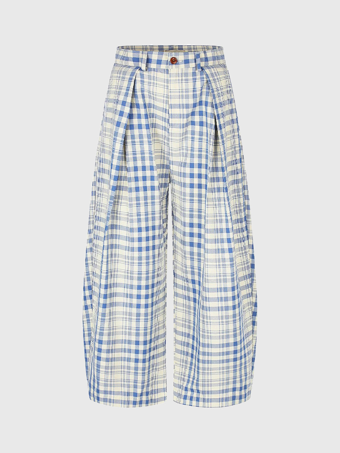 Brick Lane Wide-leg Casual Plaid Check Pants - Blue