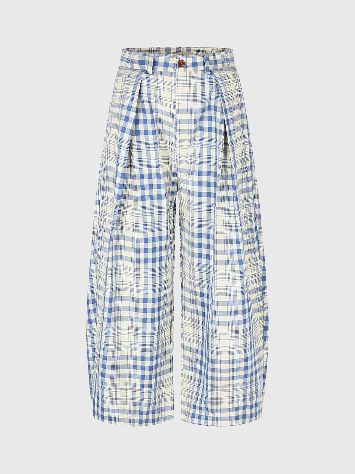 Brick Lane Wide-leg Casual Plaid Check Pants - Blue