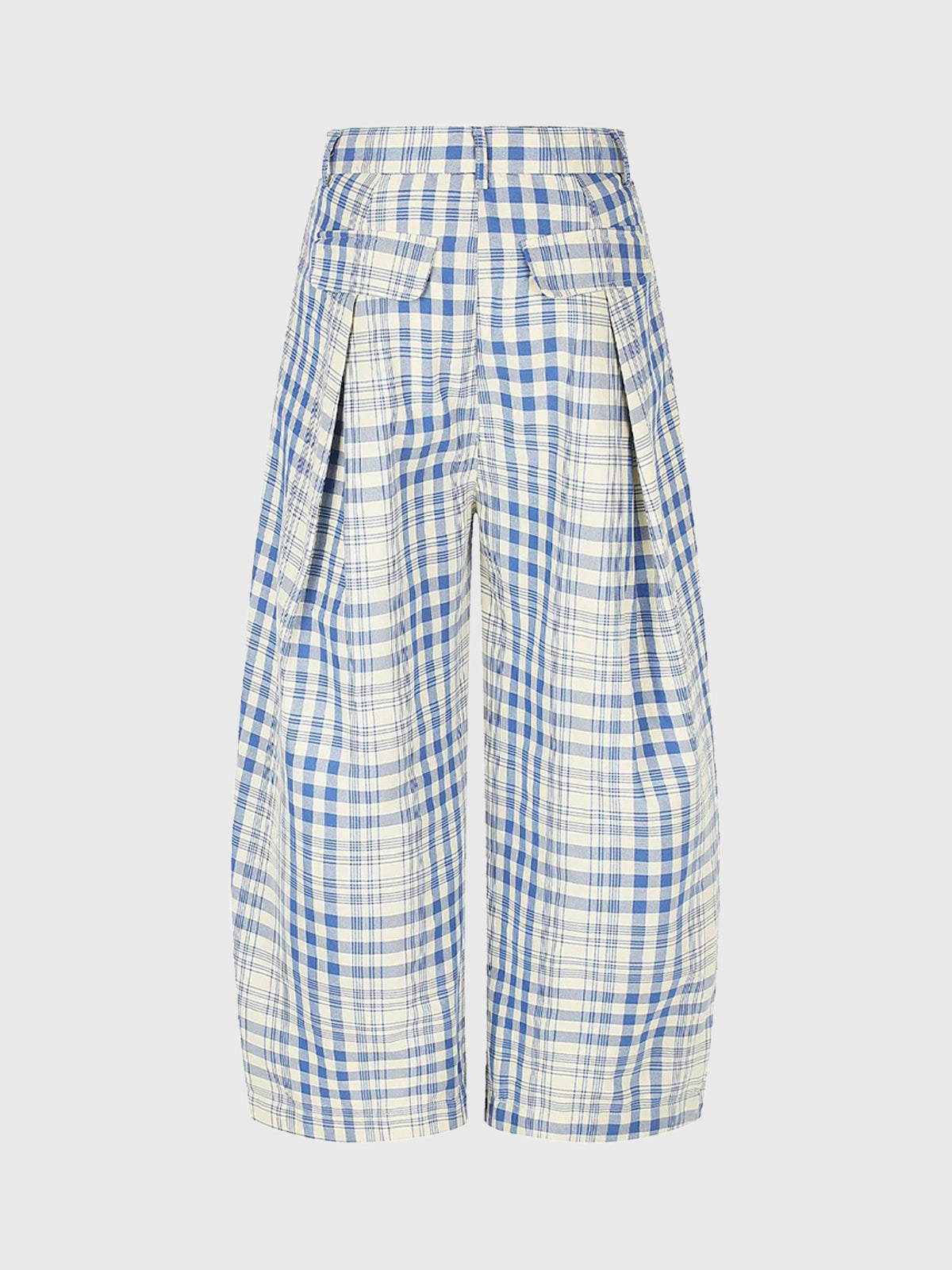 Brick Lane Wide-leg Casual Plaid Check Pants - Blue