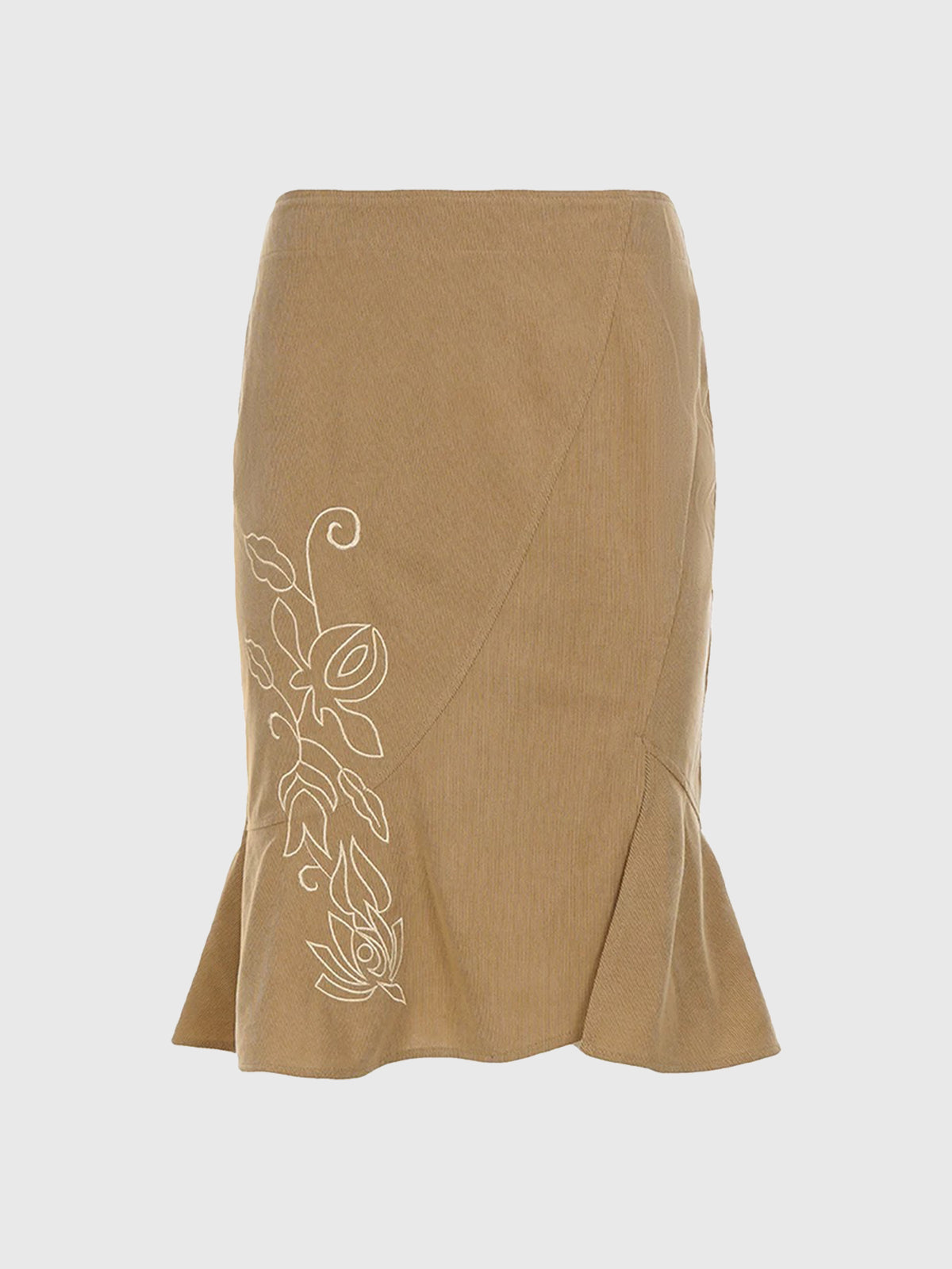 Brick Lane Skimming-fit Embroidered Slit Midi Skirt - Brown