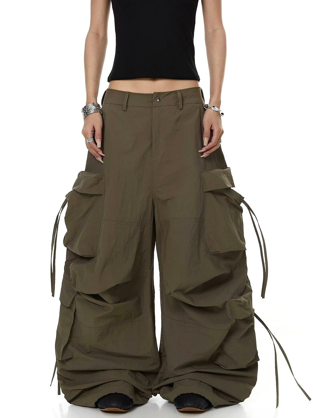 Brick Lane Wide-leg Multi-Pocket Cargo Pants - Green
