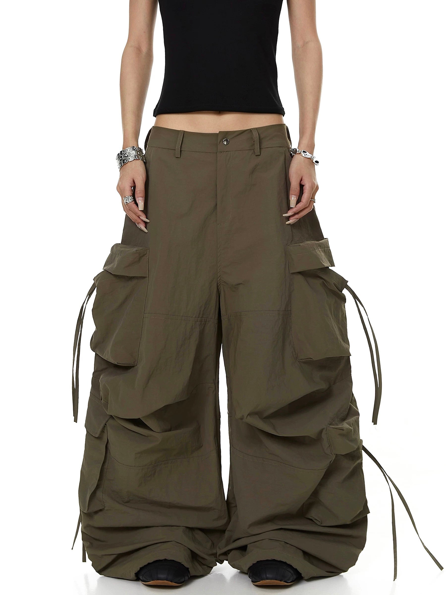 Brick Lane Wide-leg Multi-Pocket Cargo Pants - Green