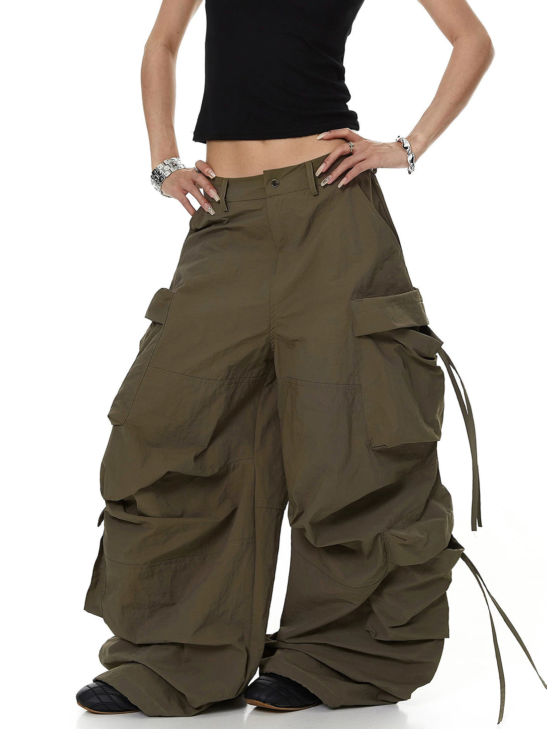 Brick Lane Wide-leg Multi-Pocket Cargo Pants - Green