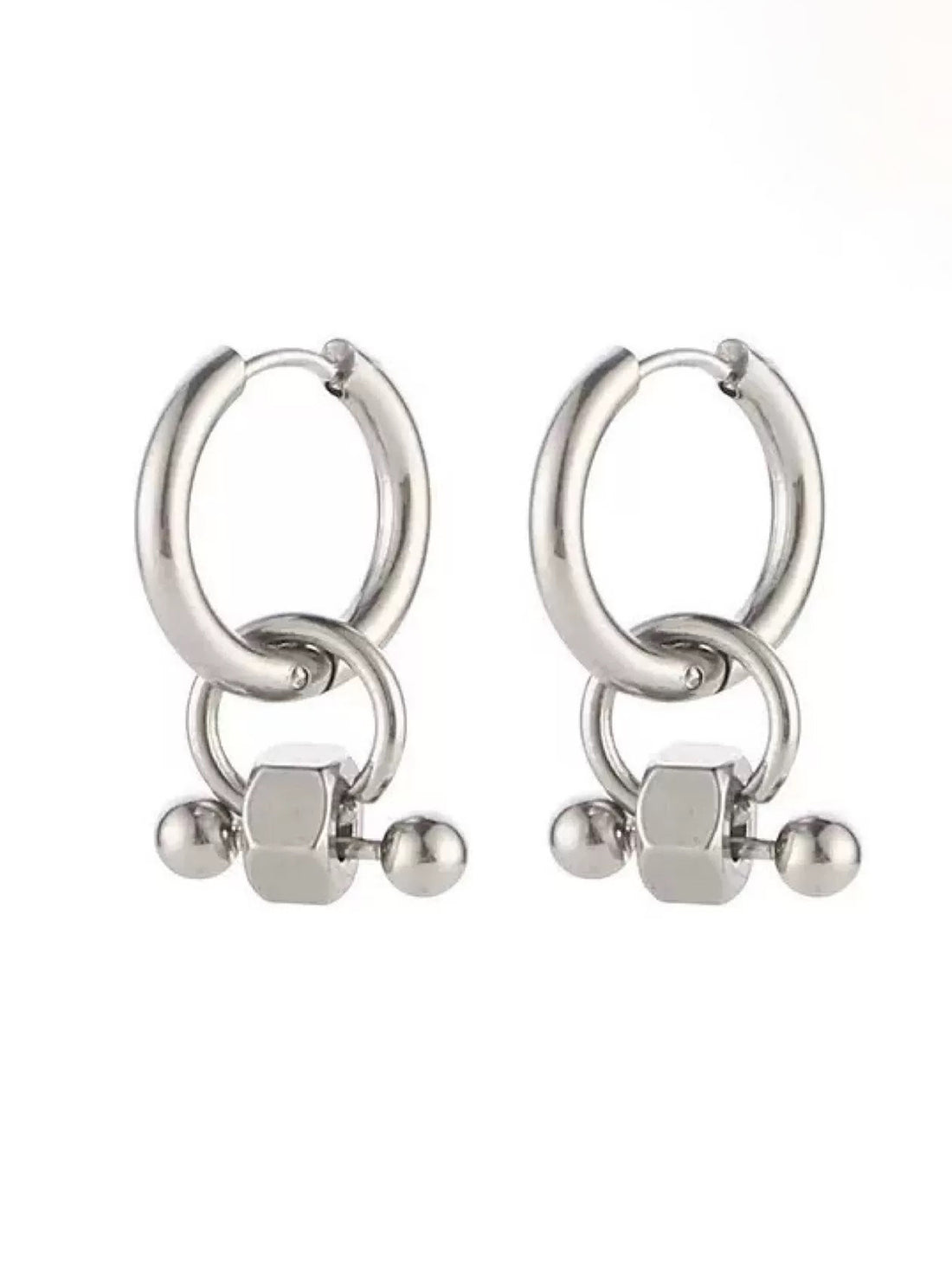 Brick Lane Punk Mechanical Hoop Earrings - Silver