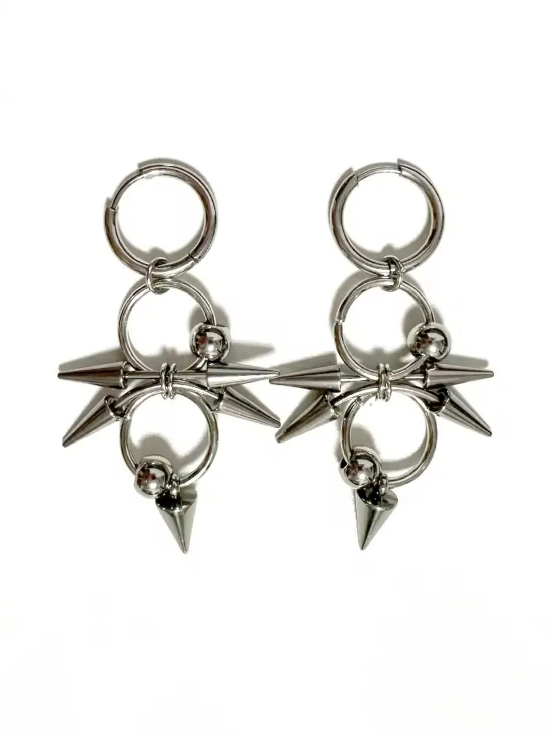 Brick Lane Punk Spike Star Hoop Earrings - Silver