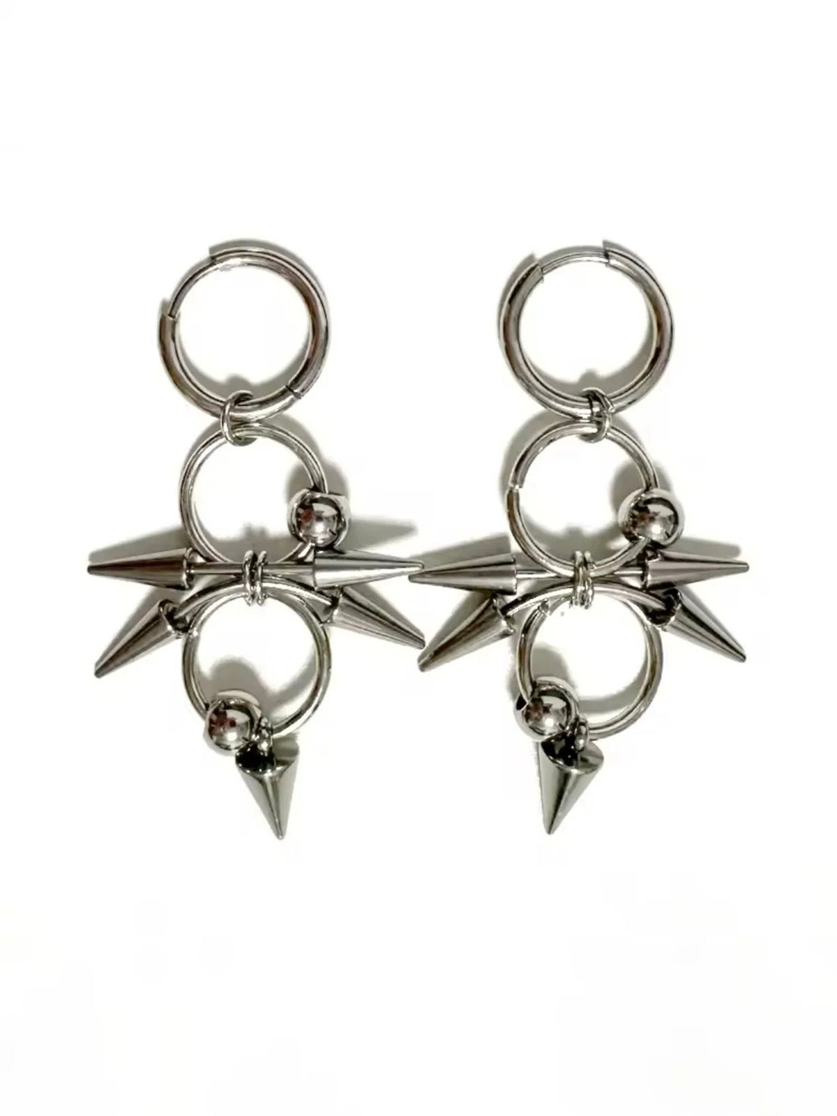 Brick Lane Punk Spike Star Hoop Earrings - Silver