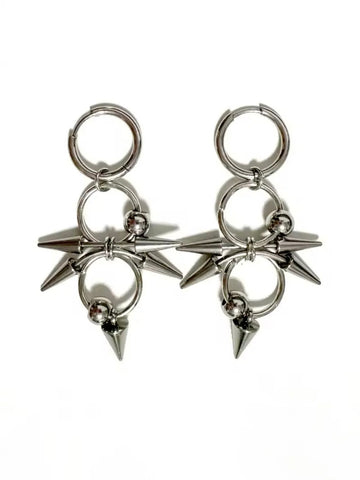Brick Lane Punk Spike Star Hoop Earrings - Silver