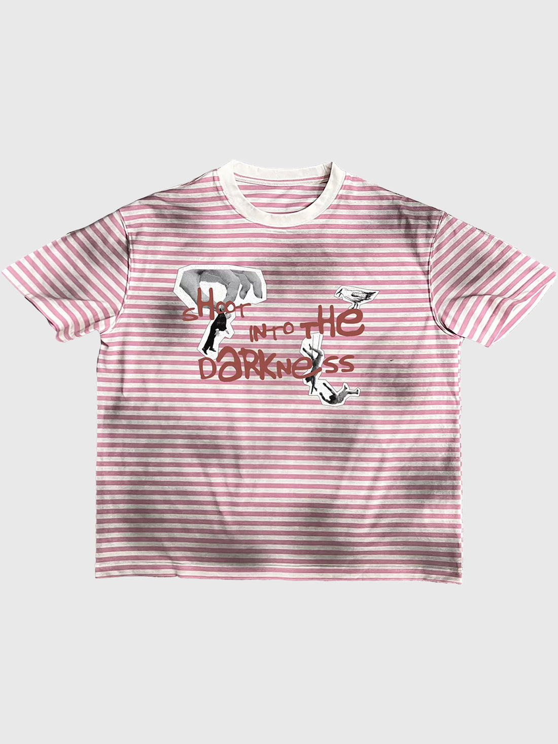 Co-ed Dorm Baggy-fit Striped Graphic Print T-Shirt - Pink