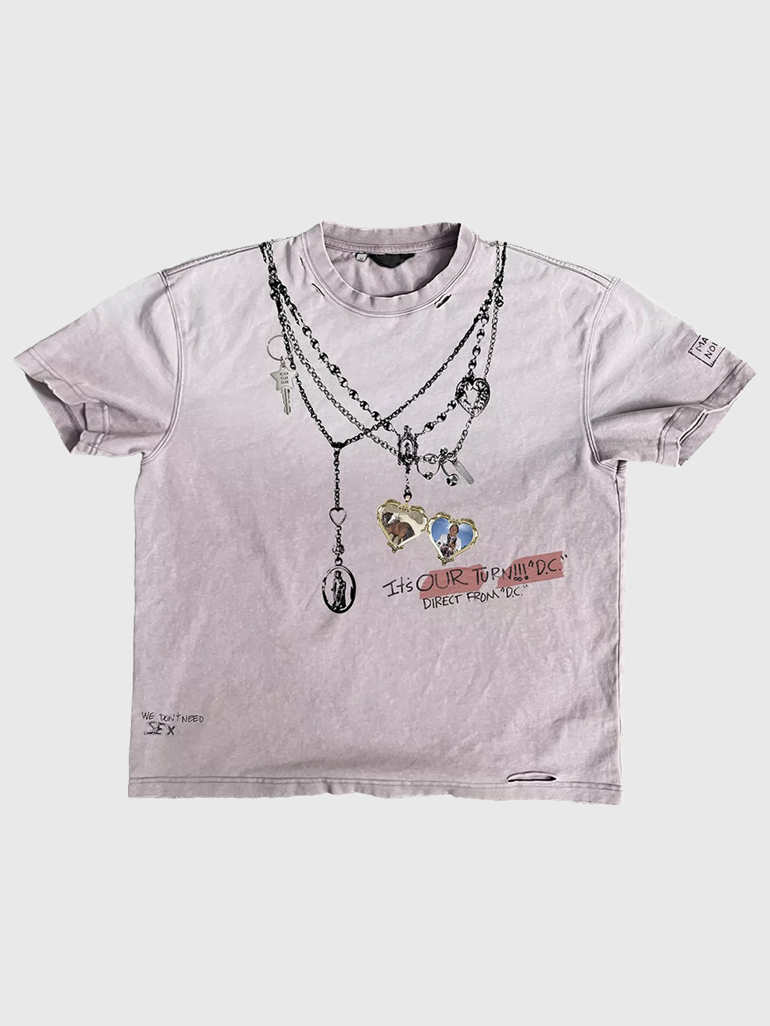 Co-ed Dorm Baggy-fit Graphic Layered Necklace T-Shirt - Purple