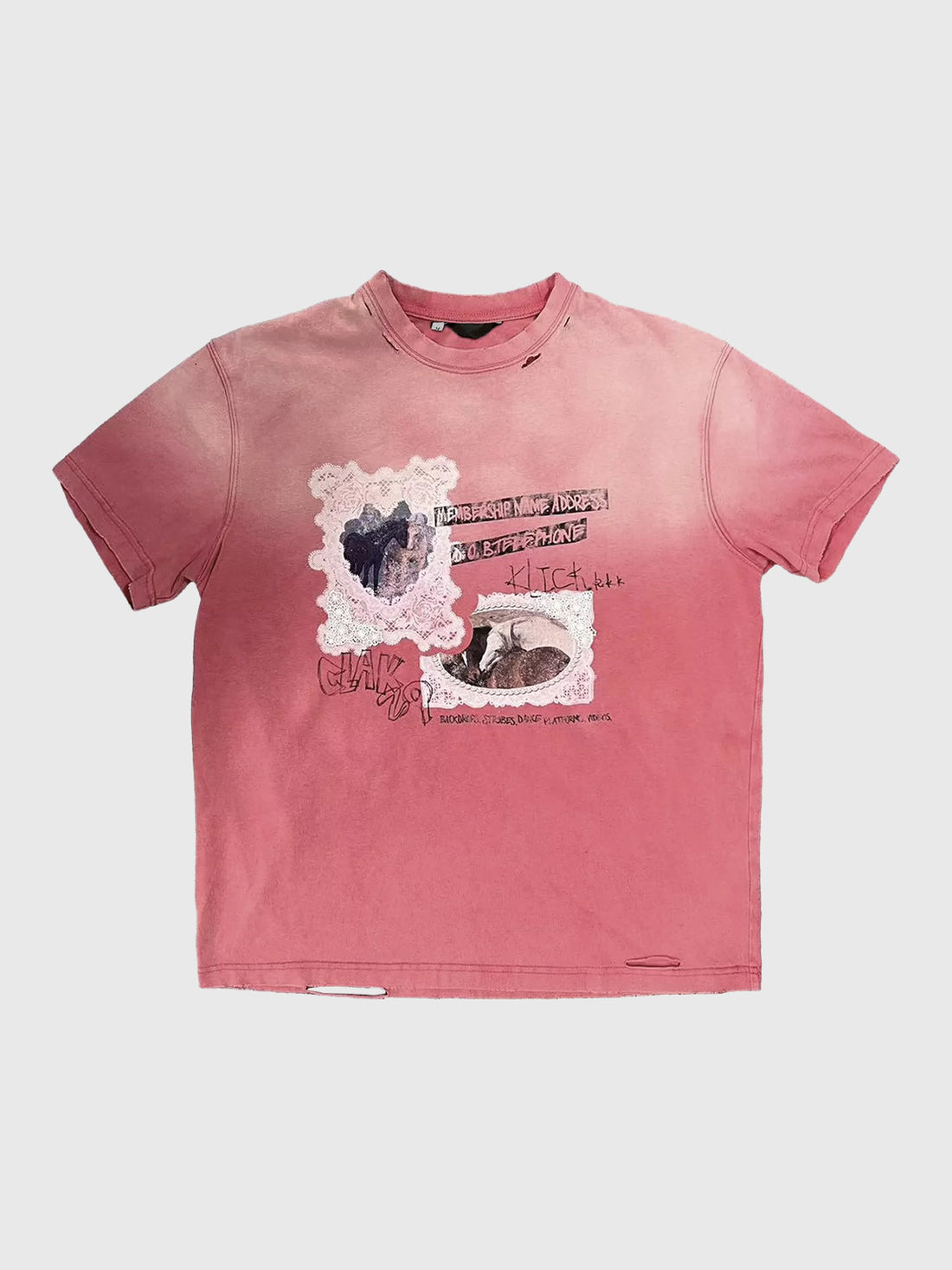 Co-ed Dorm Baggy-fit Lace Patchwork Graphic T-Shirt - Pink