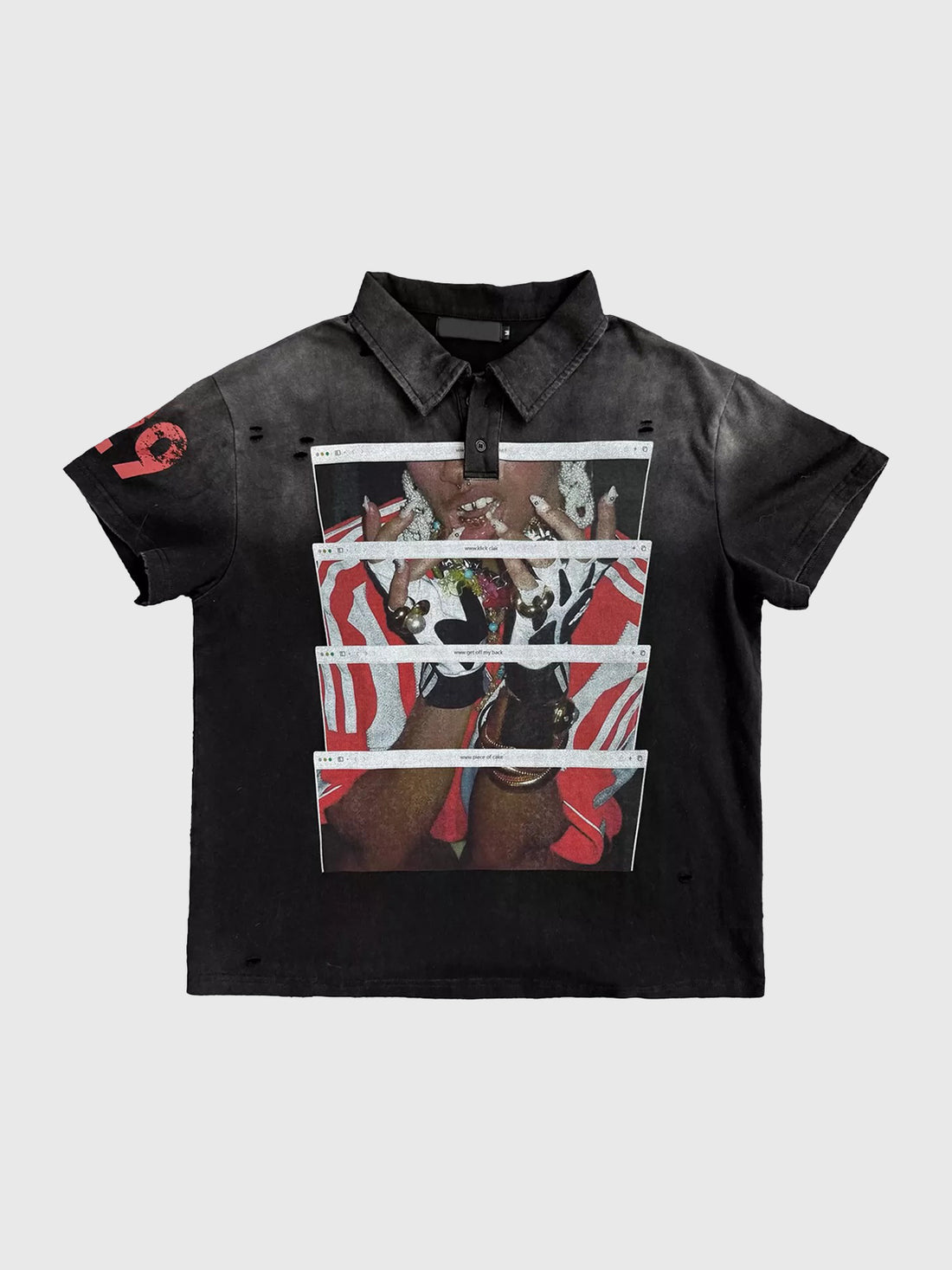 Co-ed Dorm Baggy-fit Graphic Print Polo Shirt - Black