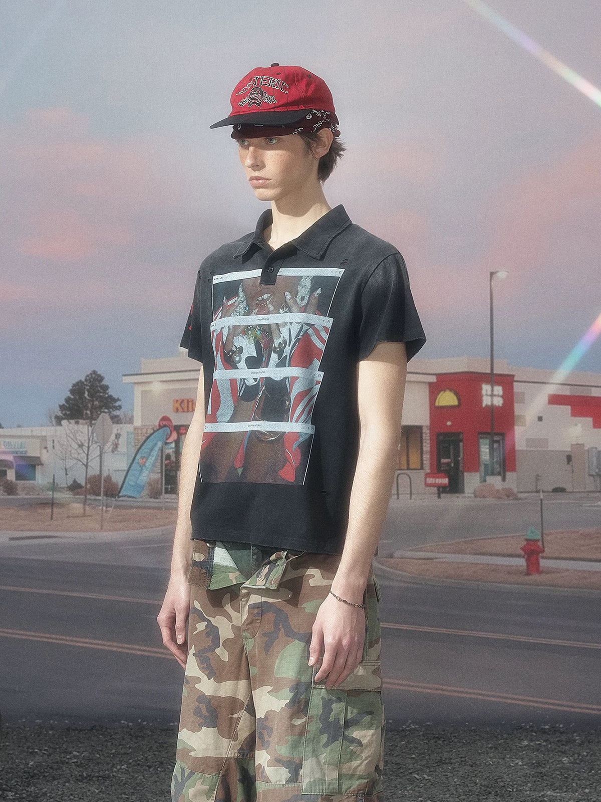 Co-ed Dorm Baggy-fit Graphic Print Polo Shirt - Black